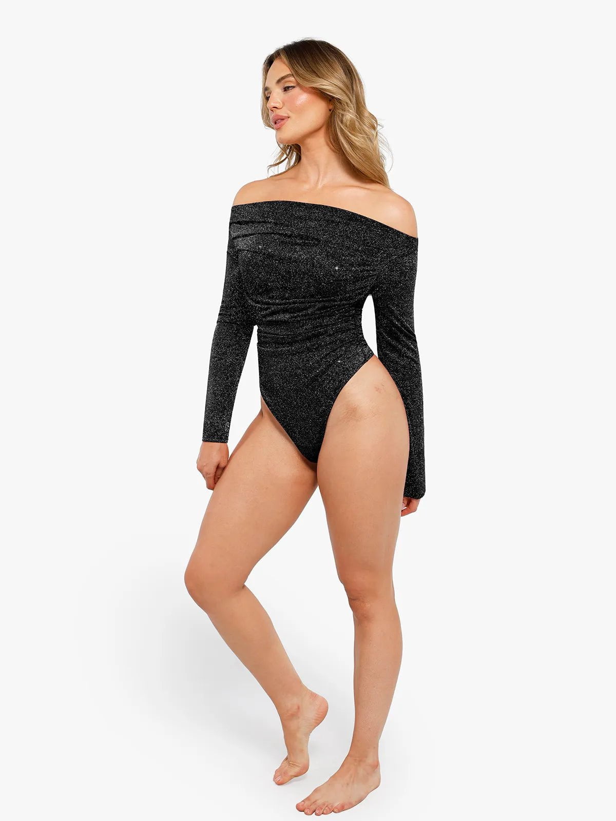 New arrivals Shapewear Metallic Knit Long Sleeve Slimming Bodysuit