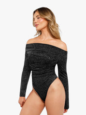 New arrivals Shapewear Metallic Knit Long Sleeve Slimming Bodysuit