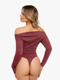 New arrivals Shapewear Metallic Knit Long Sleeve Slimming Bodysuit