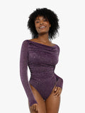 New arrivals Purple / XS Shapewear Metallic Knit Long Sleeve Slimming Bodysuit