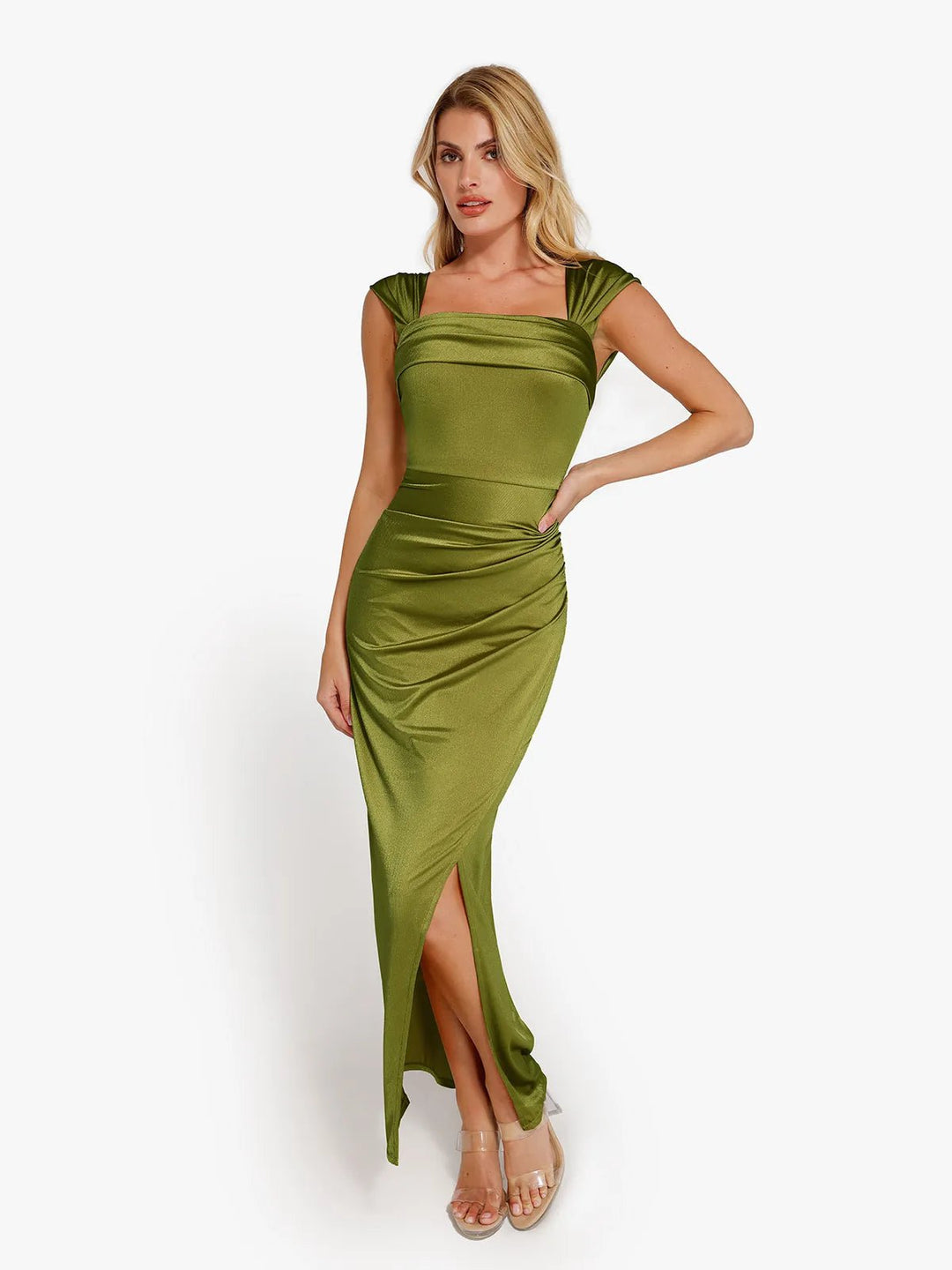 New arrivals Shapewear Off Shoulder Shine Ruched Sculpting Maxi Dress