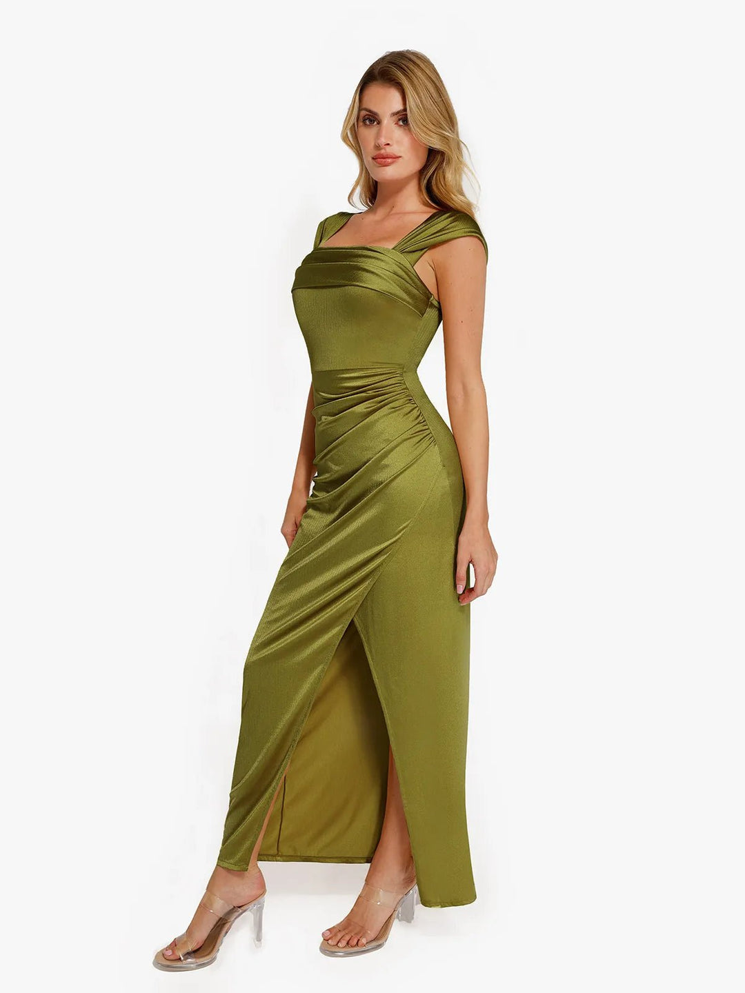 New arrivals Shapewear Off Shoulder Shine Ruched Sculpting Maxi Dress