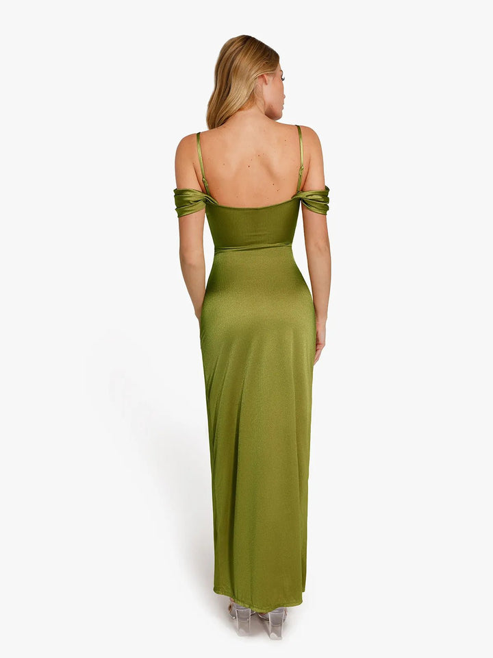 New arrivals Shapewear Off Shoulder Shine Ruched Sculpting Maxi Dress