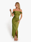 New arrivals Shapewear Off Shoulder Shine Ruched Sculpting Maxi Dress