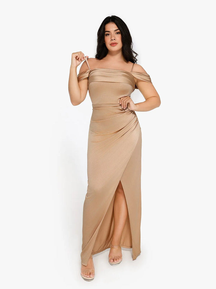 New arrivals Shapewear Off Shoulder Shine Ruched Sculpting Maxi Dress