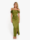 New arrivals Shapewear Off Shoulder Shine Ruched Sculpting Maxi Dress