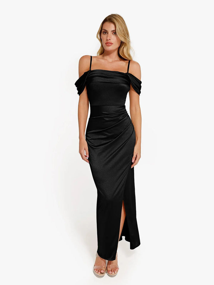 New arrivals Shapewear Off Shoulder Shine Ruched Sculpting Maxi Dress