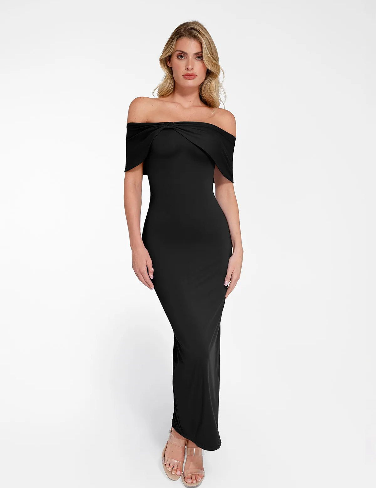  XS Shapewear Off-the-Shoulder Slim Column Maxi Dress