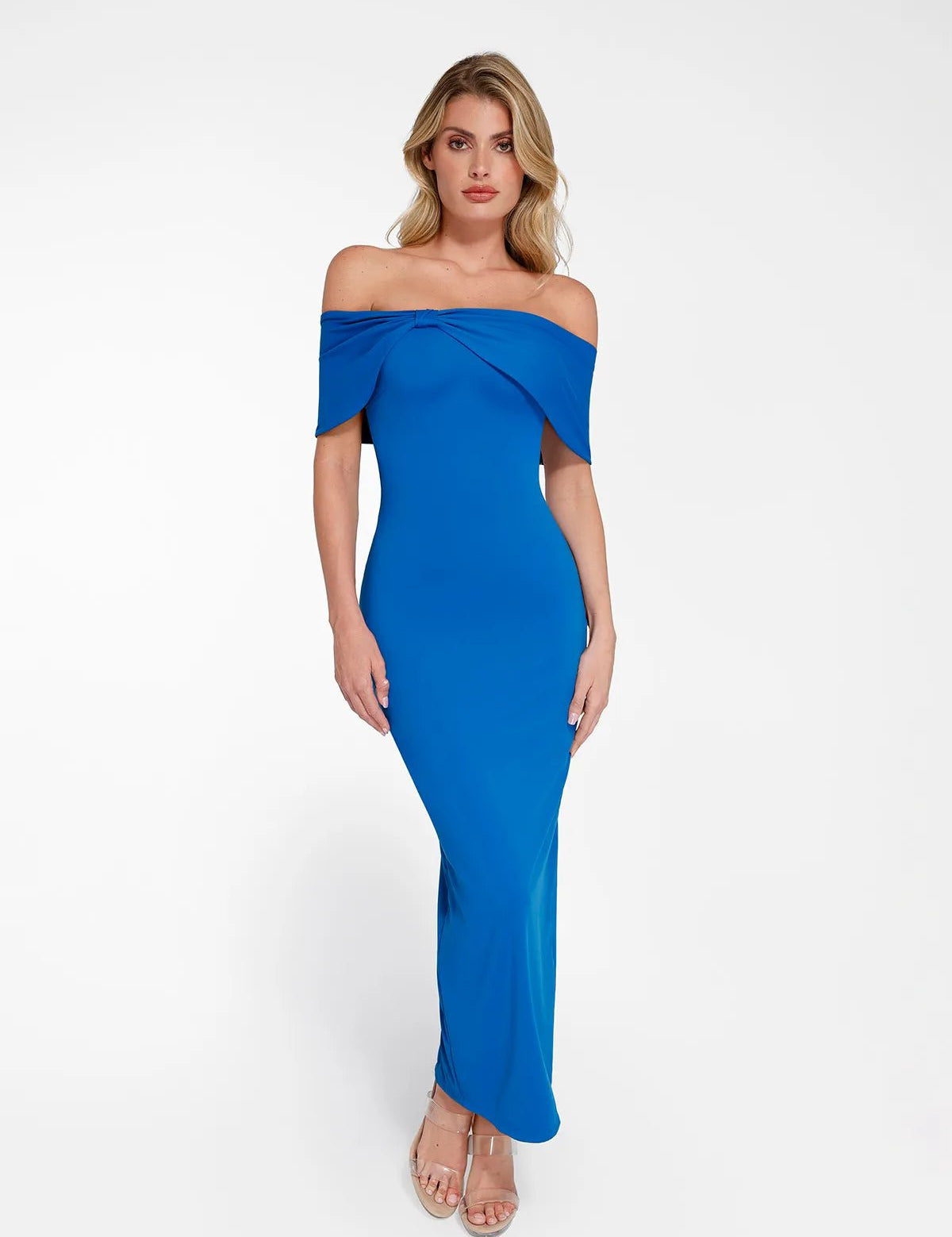  XS Shapewear Off-the-Shoulder Slim Column Maxi Dress