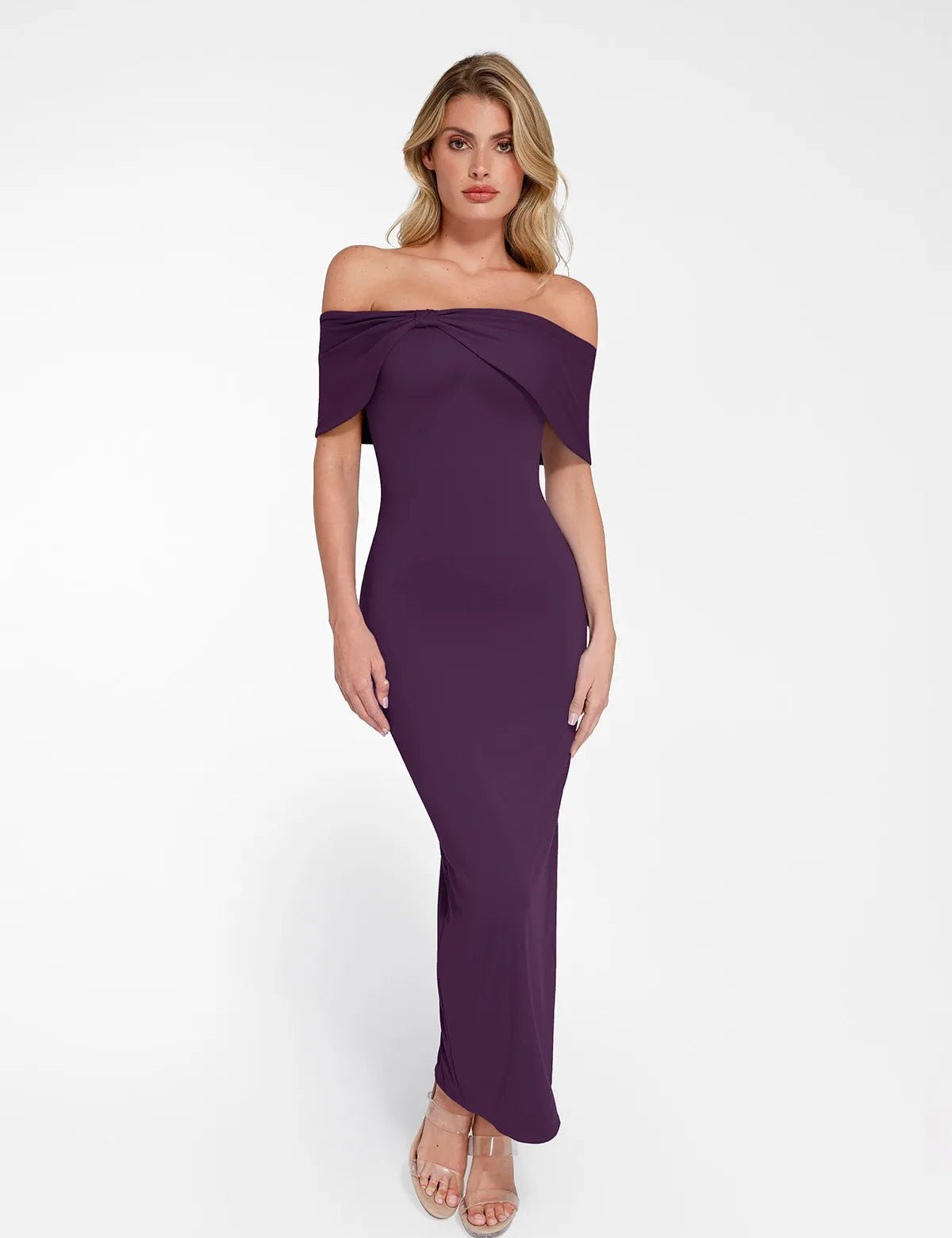  XS Shapewear Off-the-Shoulder Slim Column Maxi Dress