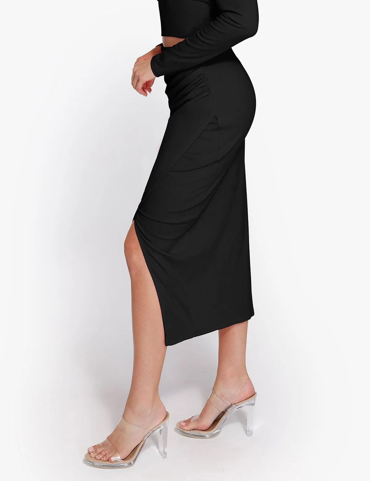 New arrivals Office Work Knee Length Pencil Skirts Shapewear Rib Modal Built In Sculpting Midi Wrap Skirt