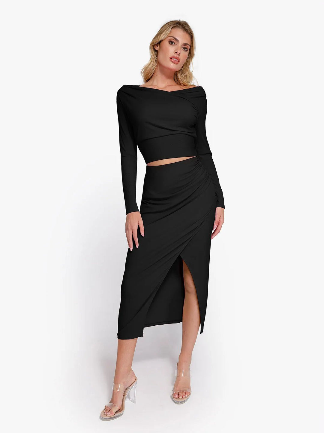 New arrivals Office Work Knee Length Pencil Skirts Shapewear Rib Modal Built In Sculpting Midi Wrap Skirt