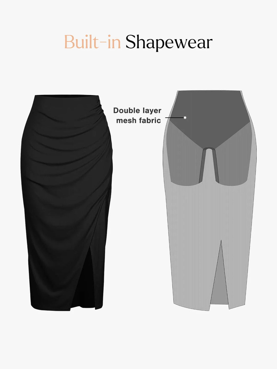 New arrivals Office Work Knee Length Pencil Skirts Shapewear Rib Modal Built In Sculpting Midi Wrap Skirt