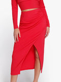 New arrivals Office Work Knee Length Pencil Skirts Red / XS Shapewear Rib Modal Built In Sculpting Midi Wrap Skirt