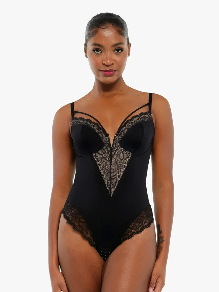 New arrivals Black / XS Shapewear V-Neck Crisscross Tummy Control Lace Bodysuit