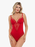 New arrivals Red / XS Shapewear V-Neck Crisscross Tummy Control Lace Bodysuit