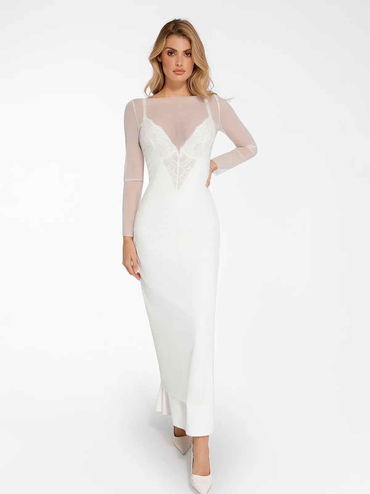 New arrivals White / S The Popilush Long Sleeve Sheer Mesh Maxi Cover-Up