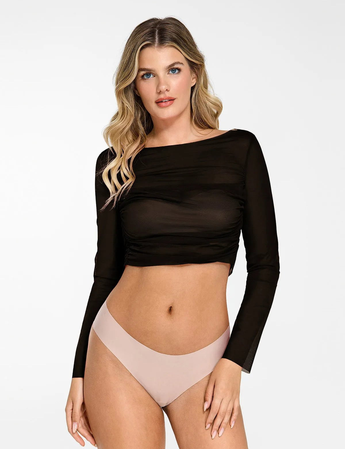  XS The Popilush Long Sleeve Sheer Mesh Top