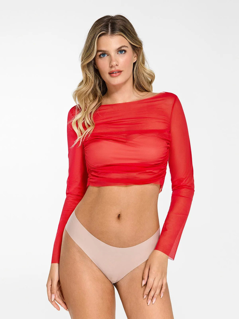 New arrivals Red / XS The Popilush Long Sleeve Sheer Mesh Top