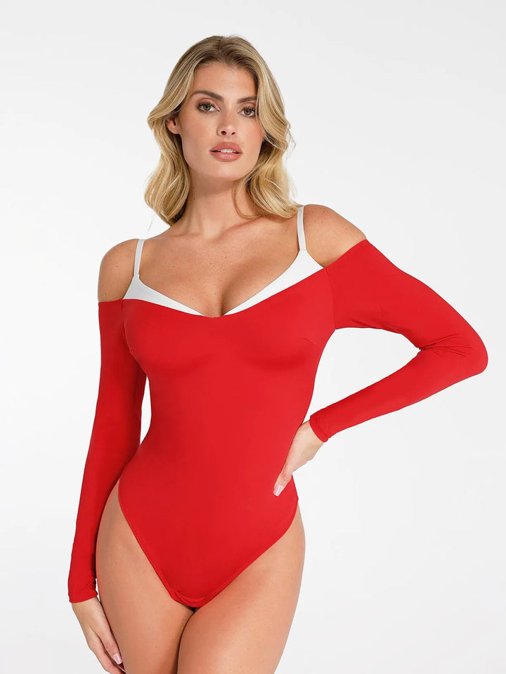 New arrivals Red / XS The Shapewear Bodysuit Long Sleeve Cold Shoulder