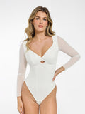 New arrivals Tops Body Shaper Long Sleeve White / XS The Shapewear Bodysuit with Mesh Sleeves