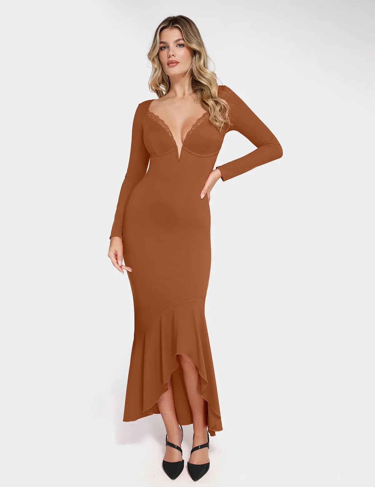  S The Shapewear Dress Long Sleeve Mermaid Hem Lace Maxi