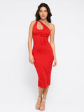 Popilush® Built-in Shapewear Backless Halter Midi Dress