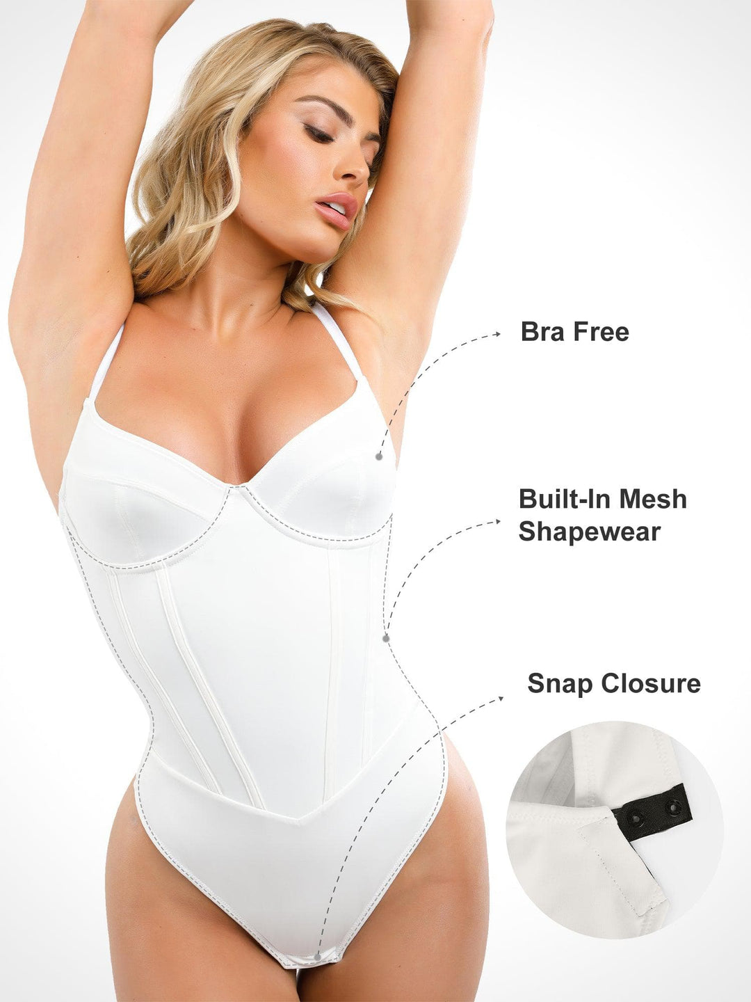 Popilush® Built-in Shapewear Corset Style Thong Bodysuit