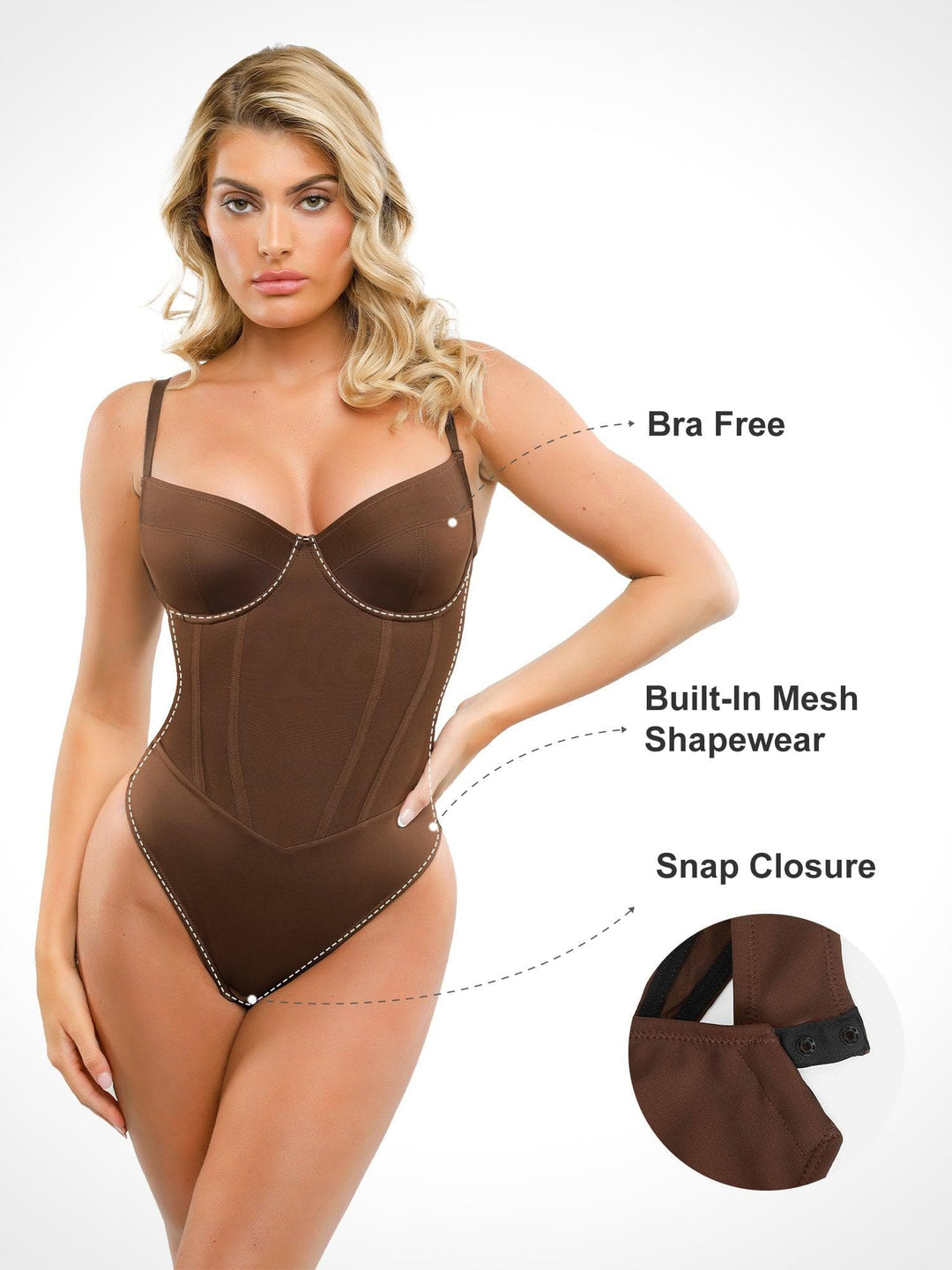 Popilush® Built-in Shapewear Corset Style Thong Bodysuit