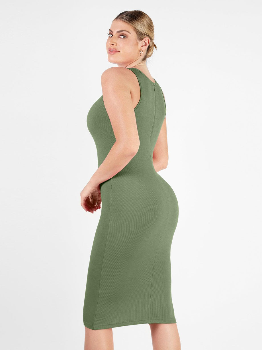 Body Contour Ruched Midi Dress With Built-in Shapewear