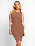 Popilush Bodycon Summer Dress Light Brown / XS Built-In Shapewear Crew Neck Sleeveless Midi Lounge Dress