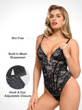 Popilush® Tops Body Shaper Built-In Shapewear Deep-V Neck Lace Thong Bodysuit