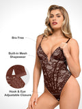 Popilush® Tops Body Shaper Built-In Shapewear Deep-V Neck Lace Thong Bodysuit