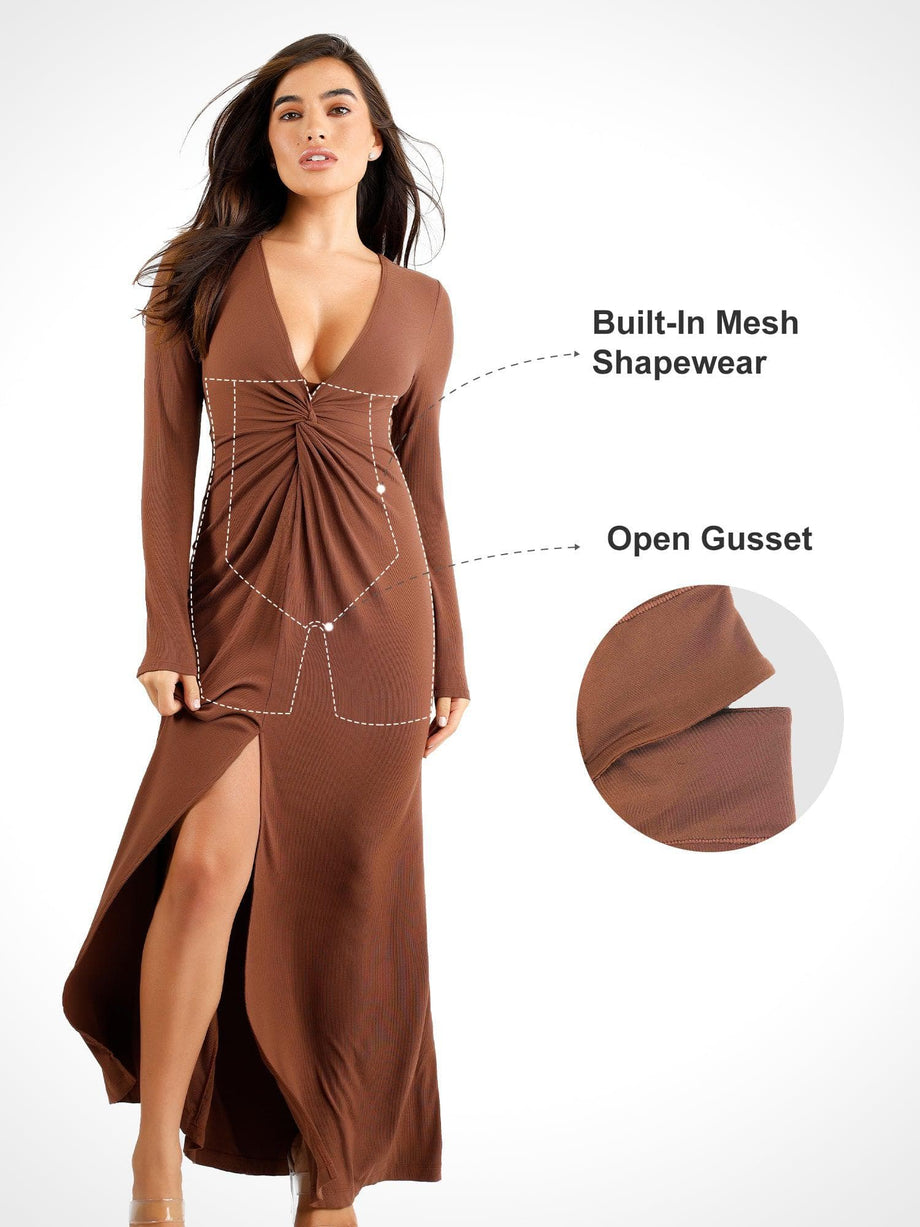 Brown Shapewear Solution Open Bust Dress
