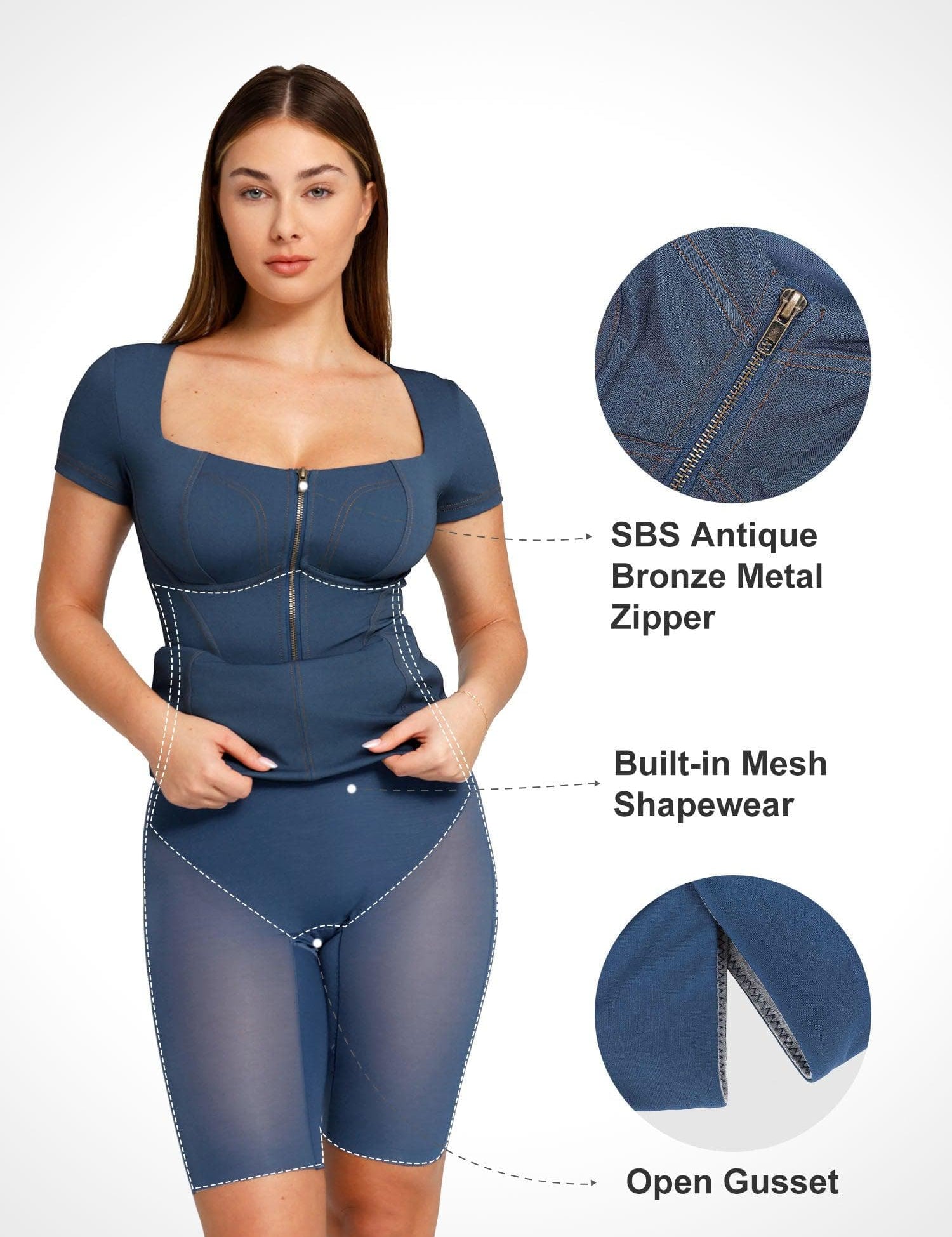 Popilush Denim Shaper & Dress Built-In Shapewear Denim Bodysuit Or Dress Or Jumpsuit