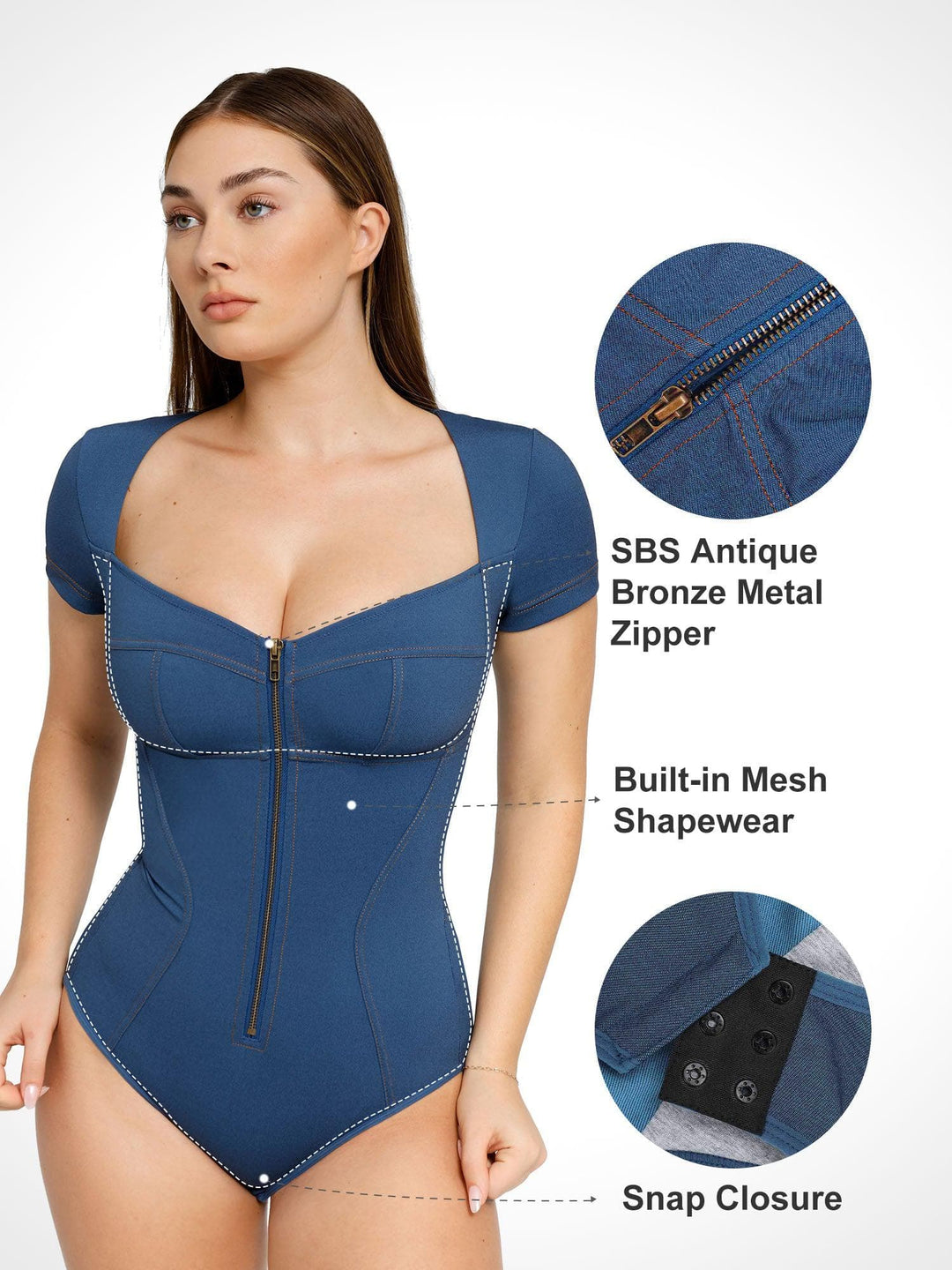 Popilush Denim Shaper & Dress Built-In Shapewear Denim Bodysuit Or Dress Or Jumpsuit