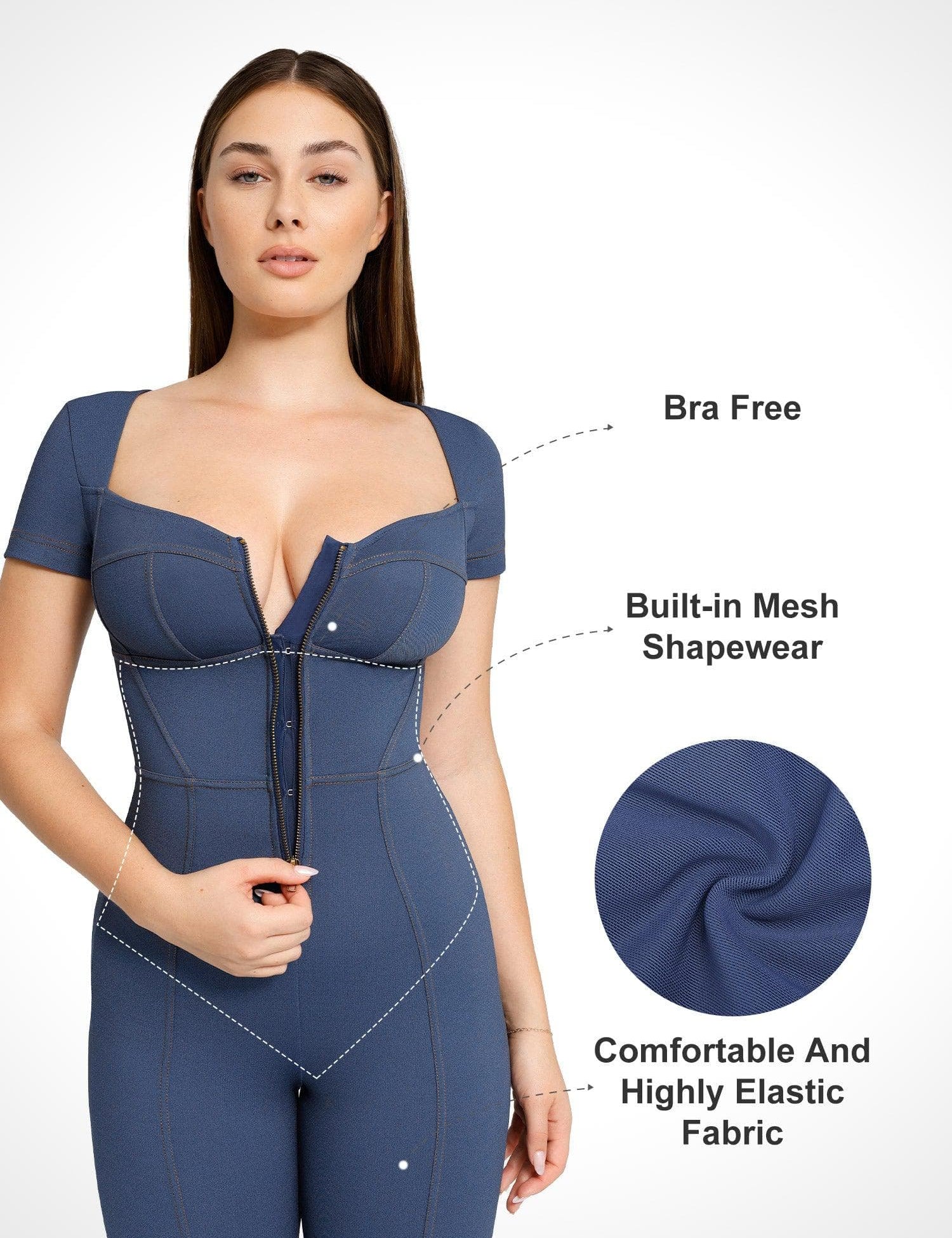 Popilush® Denim Shaper & Dress Built-In Shapewear Denim Bodysuit Or Dress Or Jumpsuit