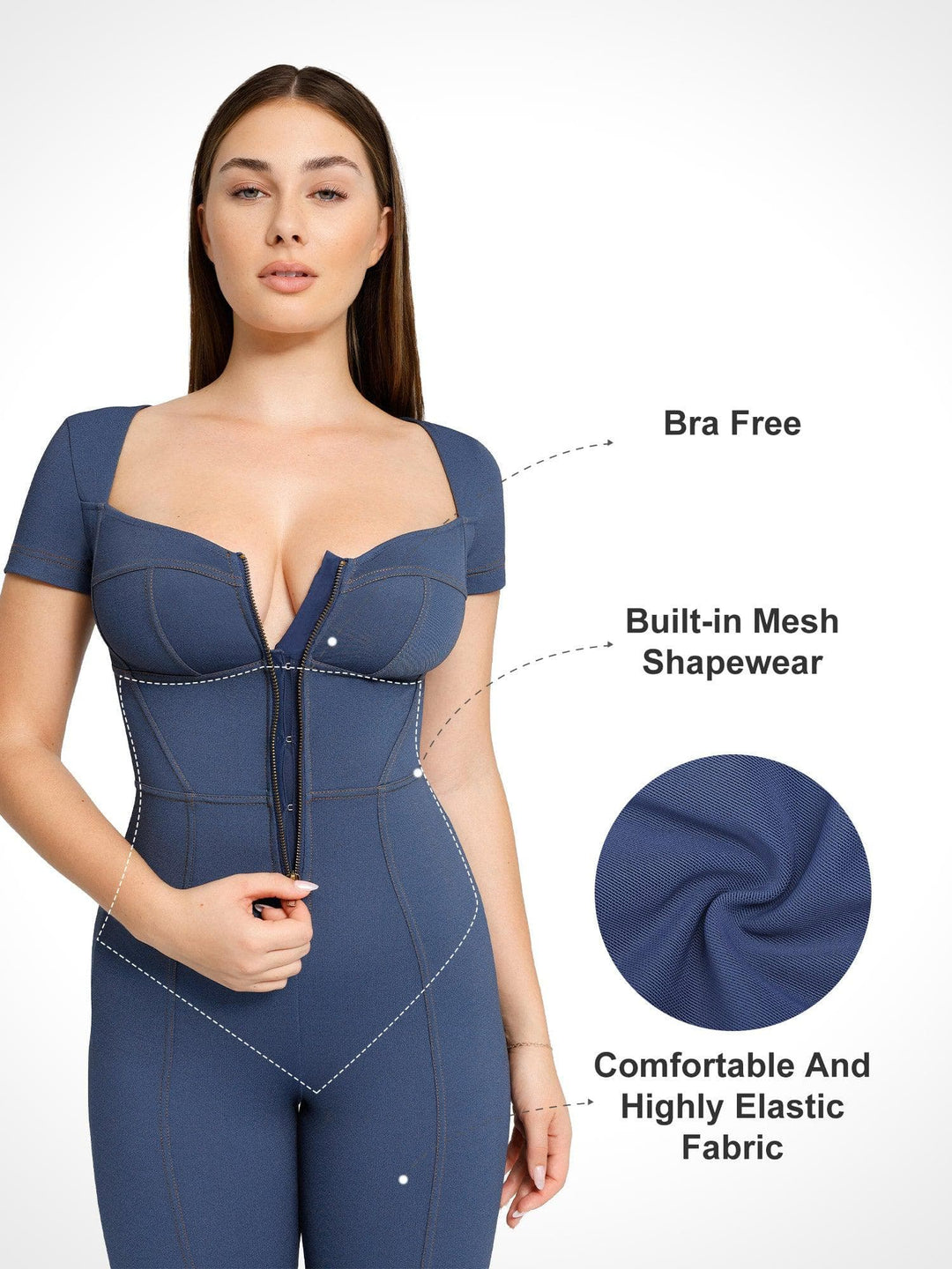 Popilush® Denim Shaper & Dress Built-In Shapewear Denim Bodysuit Or Dress Or Jumpsuit