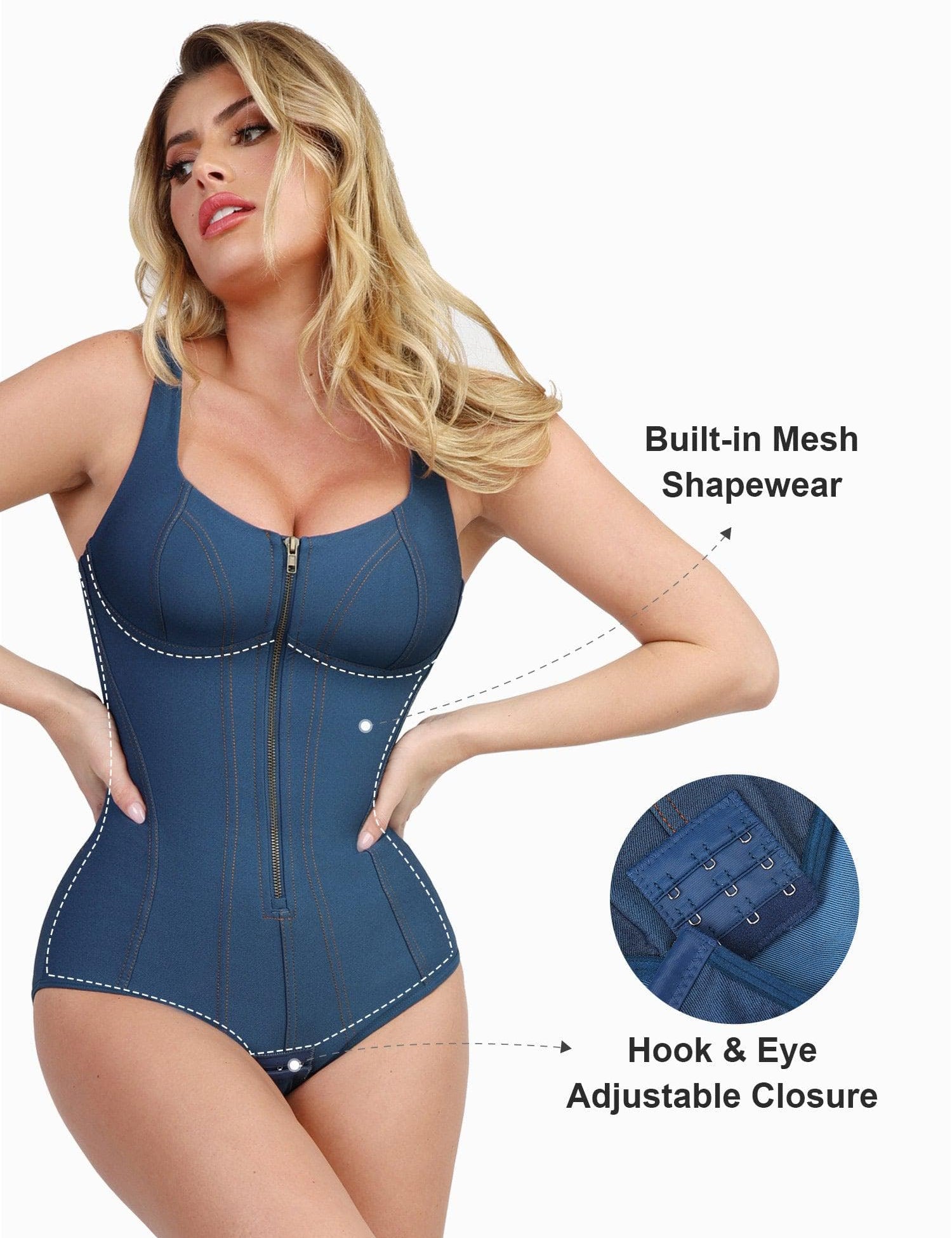 Popilush Denim Shaper & Dress Built-In Shapewear Denim Bodysuit Or Romper Or Dresses