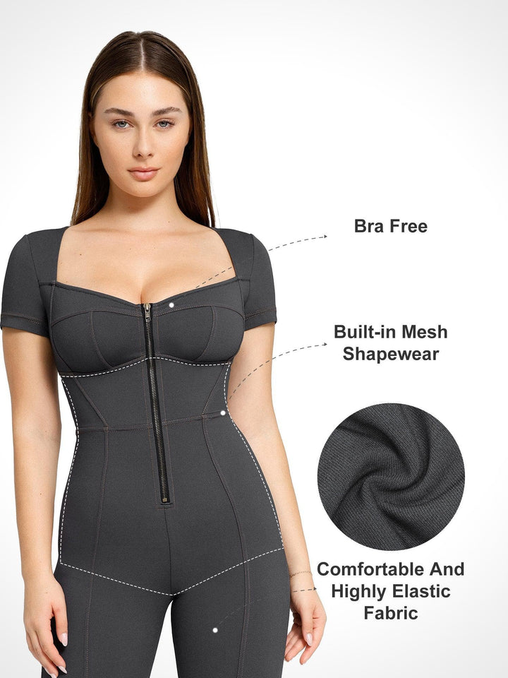 Popilush® Denim Casual Jumpsuit Built-In Shapewear Denim Jumpsuit With Zipper