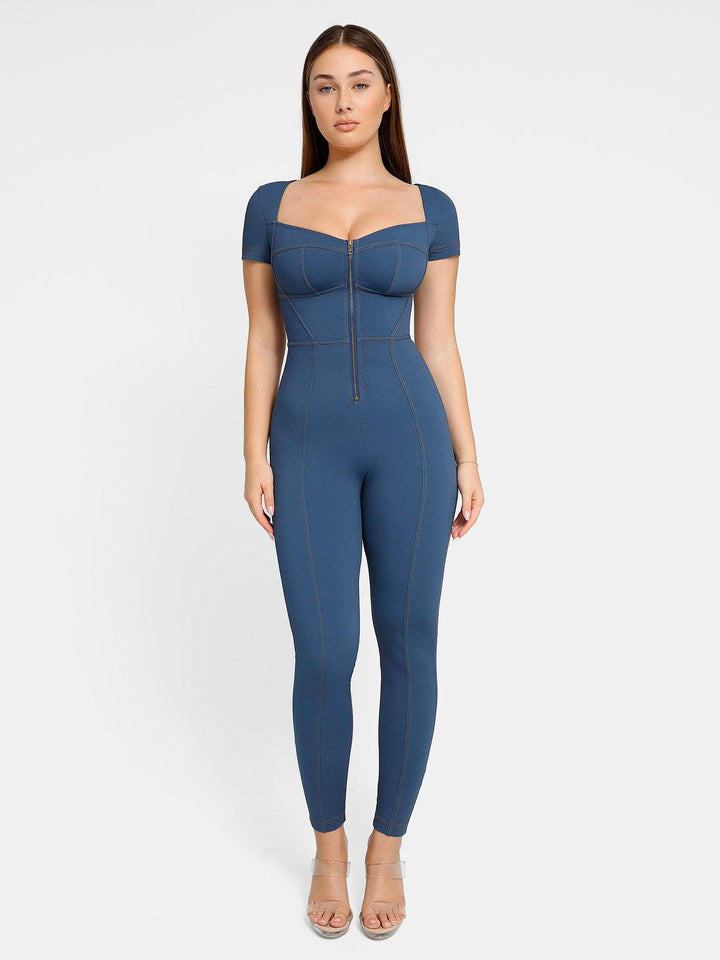 Popilush® Blue / XS Denim Casual Jumpsuit The Shapewear Jumpsuit Denim With Zipper 