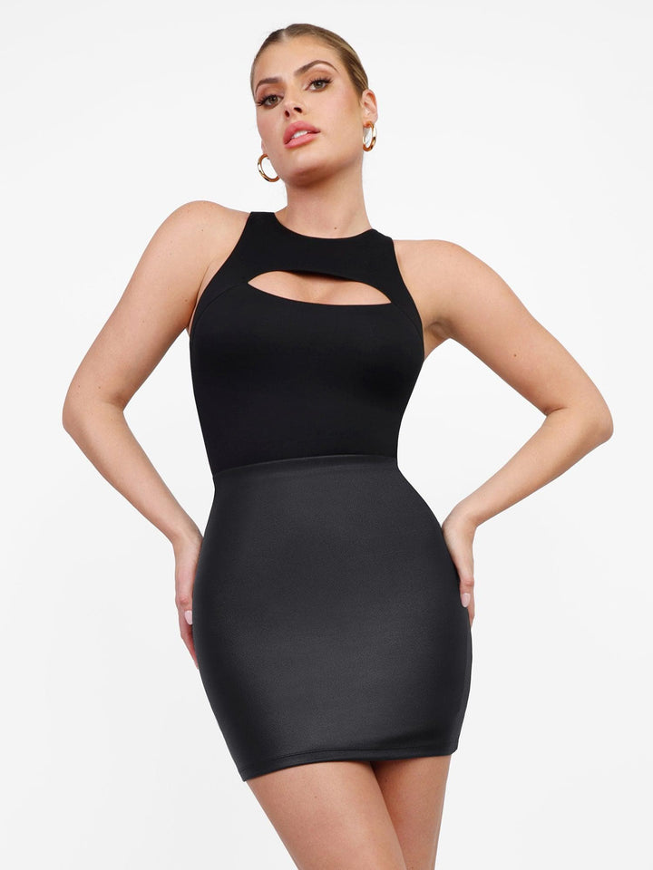 Popilush® Built-In Shapewear Faux Leather Mini Skirt