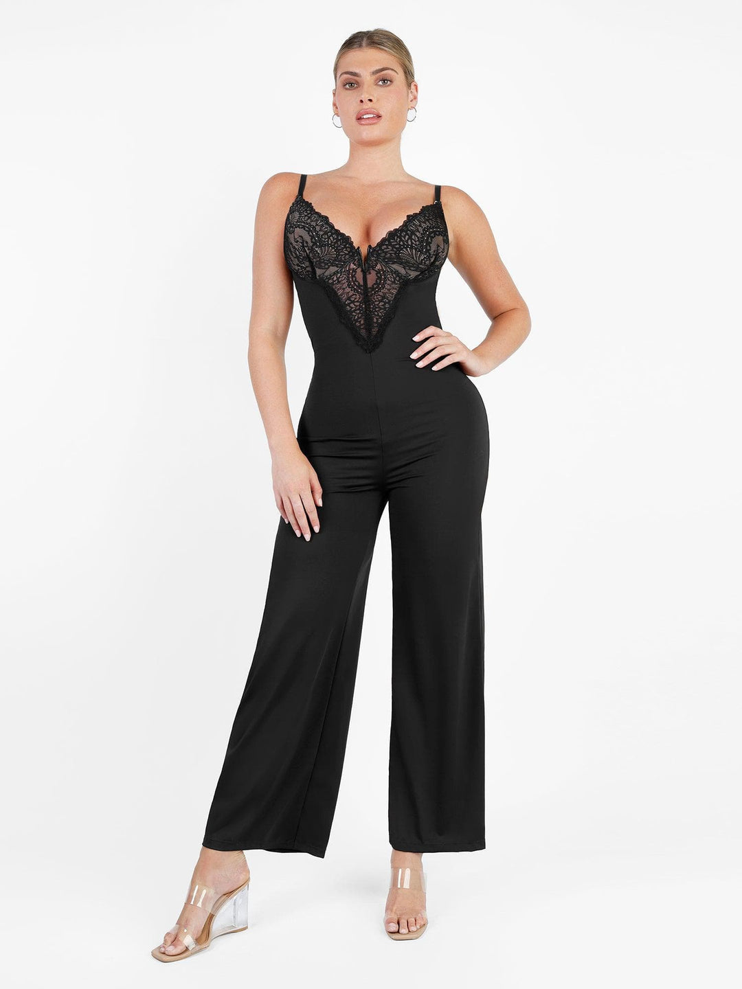 Popilush? Built-In Shapewear Lace  Thong Bodysuit Or Wide-Leg Jumpsuit Or Maxi Dress