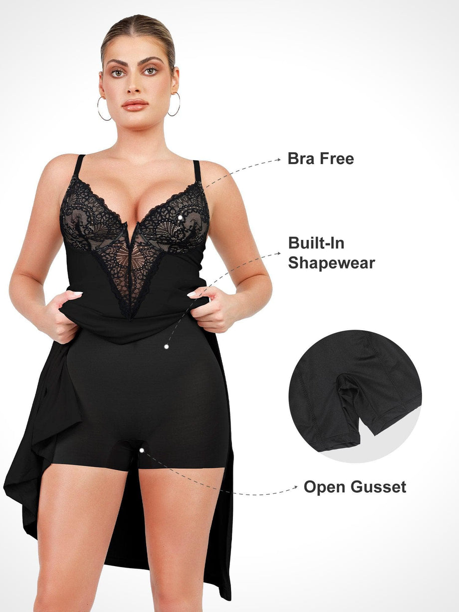 Smooth and Silky Bodysuit Shaper with Built-in Wire Bra and Sexy Lace –