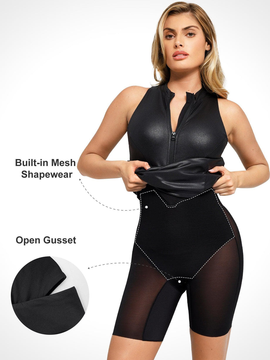 Leather Halter Neck Open-cup Shapewear