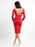 Popilush® Built-In Shapewear Long Sleeve Crew Neck Backless Midi Dress