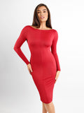 Popilush® Formal Bodycon Party Winter Dress Built-In Shapewear Long Sleeve Crew Neck Backless Midi Dress