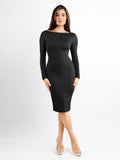 Popilush® Built-In Shapewear Long Sleeve Crew Neck Backless Midi Dress