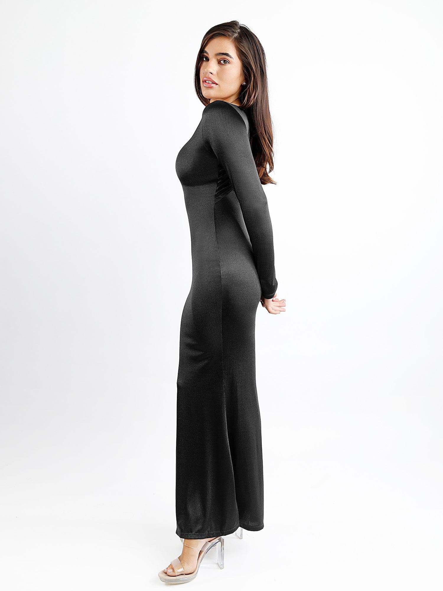 Built-In Shapewear Long Sleeve V-neck Split Maxi Dress – Popilush®CA