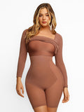 Popilush Square Neck Bodycon Maxi Long Dress Built-in Shaper Modal Long Sleeve Lounge Dress